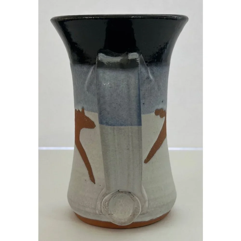 Pottery Mug Cup Black Glaze Brown Horse Motif Farmhouse Western Cottagecore Boho - Picture 4 of 12